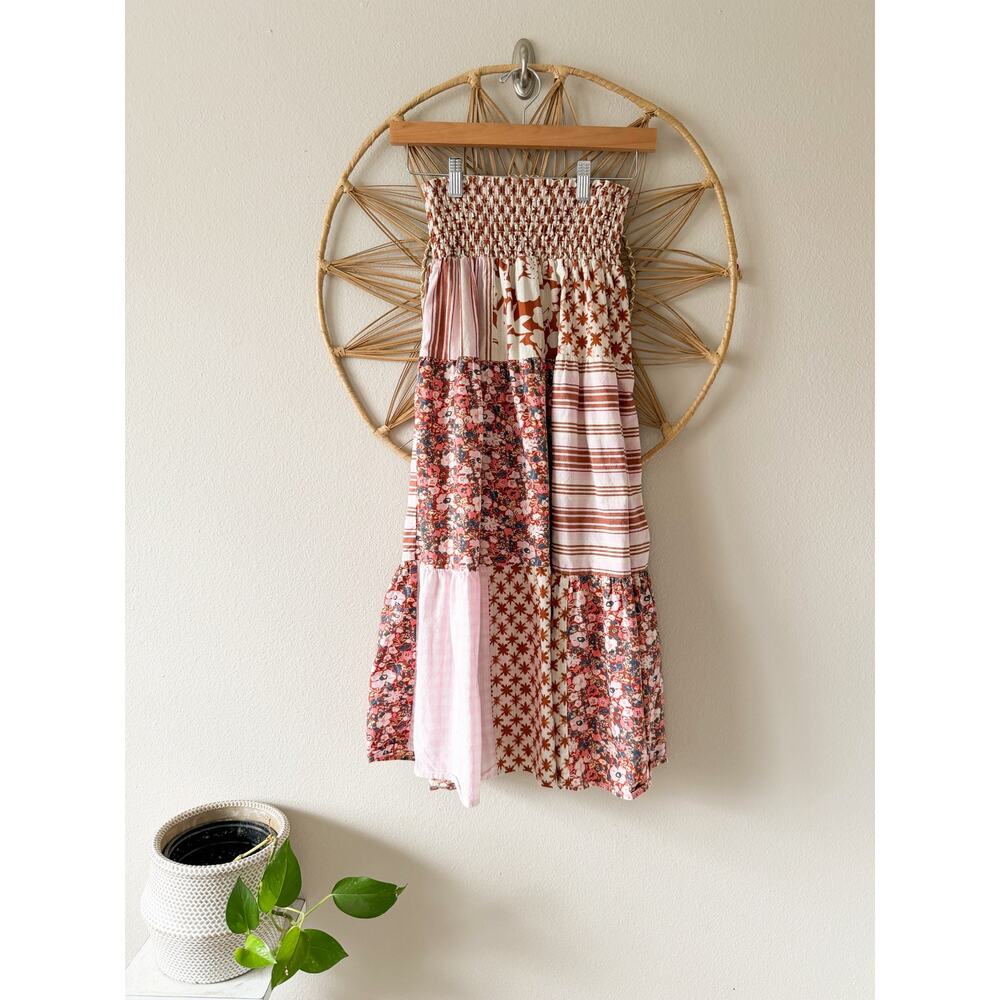 Universal Thread Boho Pink Cream Floral Patchwork Midi Skirt w/ Pockets XS